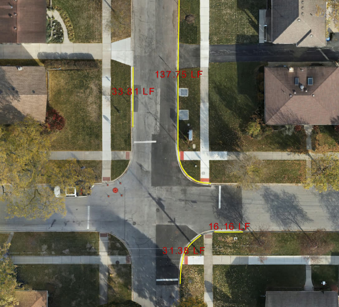 Annotated orthomosaic of a roadway intersection