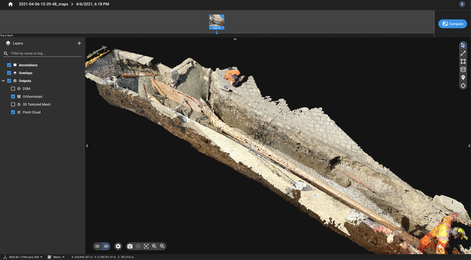 LiDAR point cloud loaded in processing software