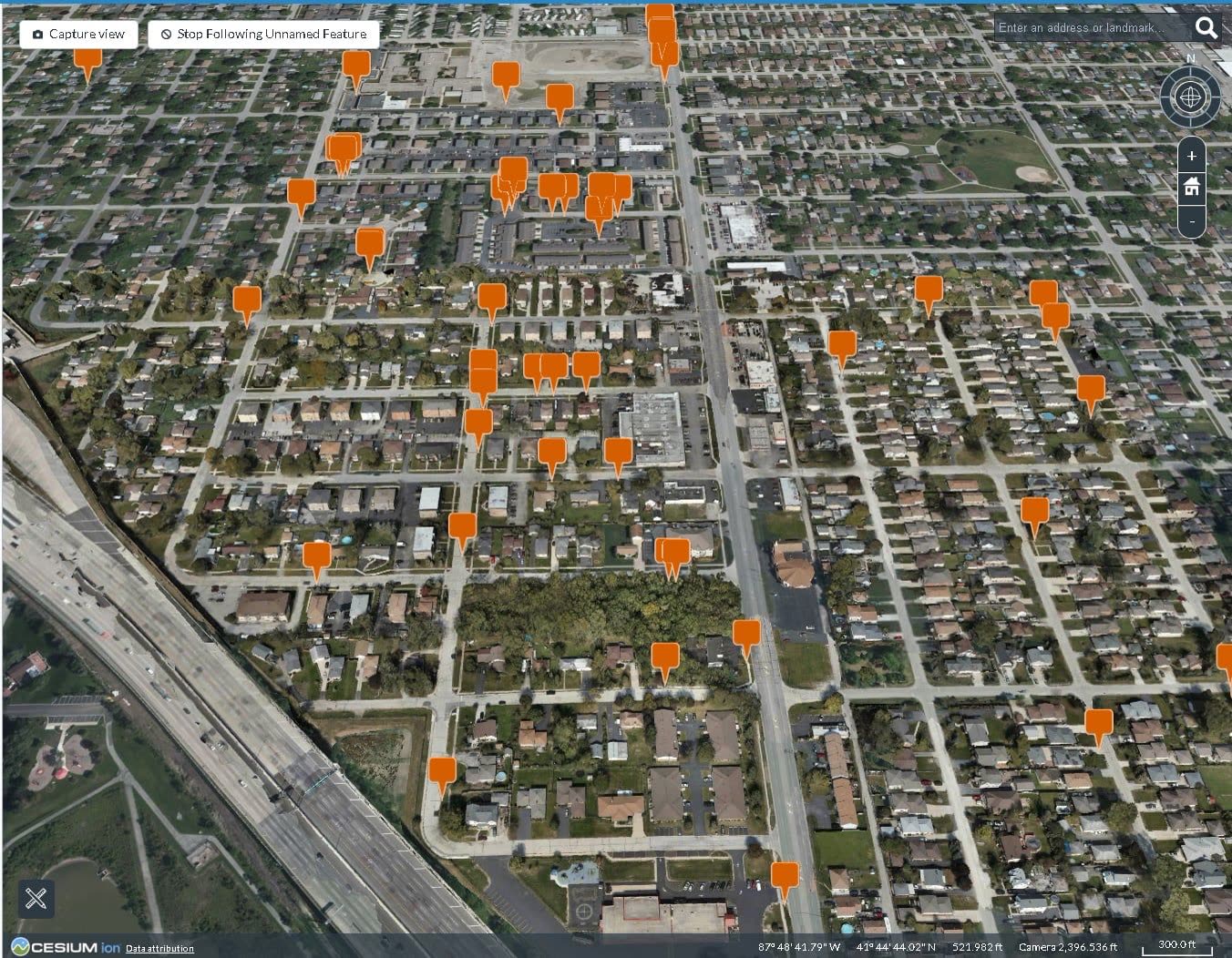 Orthomosaic of a city block with extracted asset markers