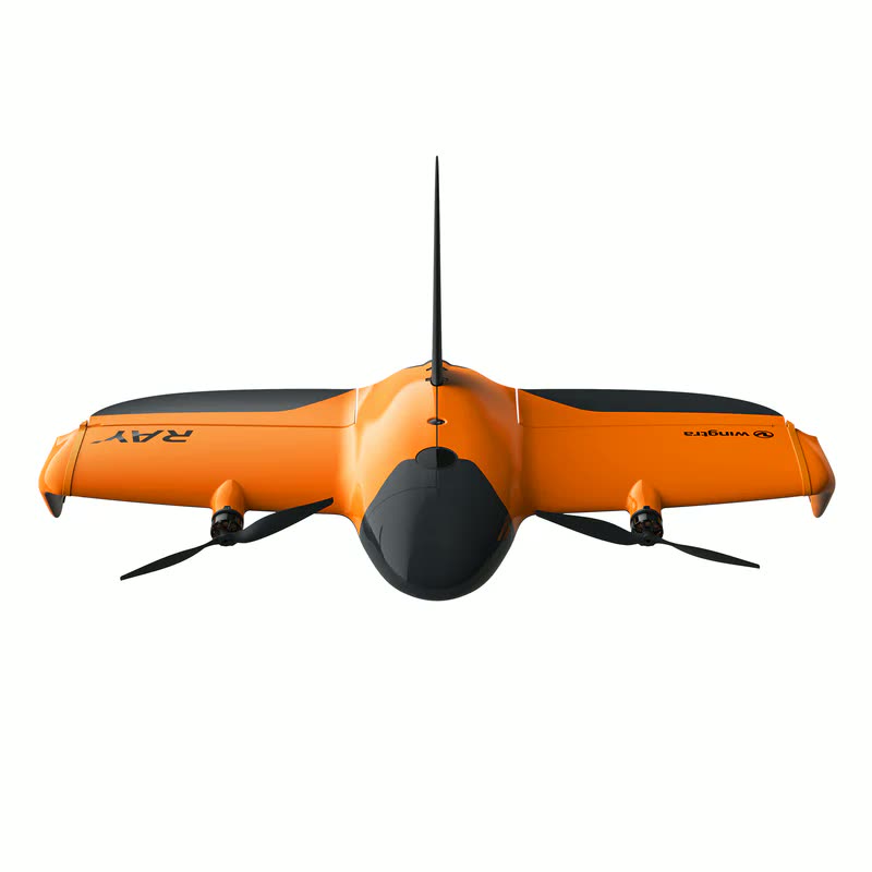 Top view of the orange Wingtra Ray airframe