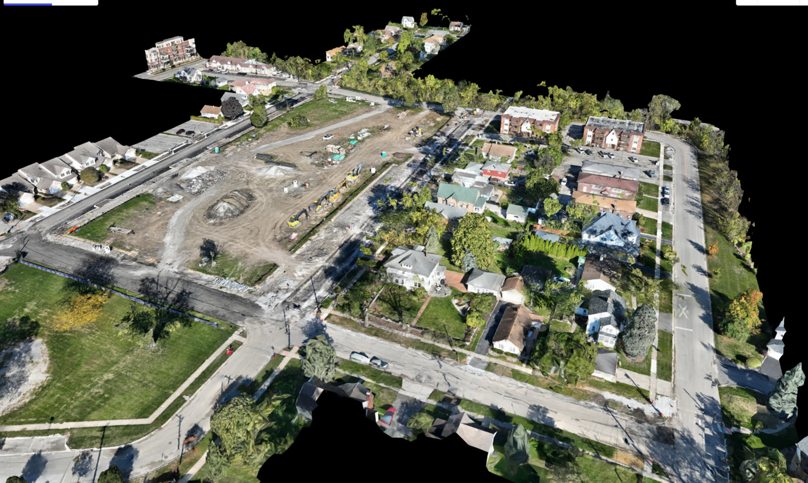 Textured 3D mesh model of a neighborhood