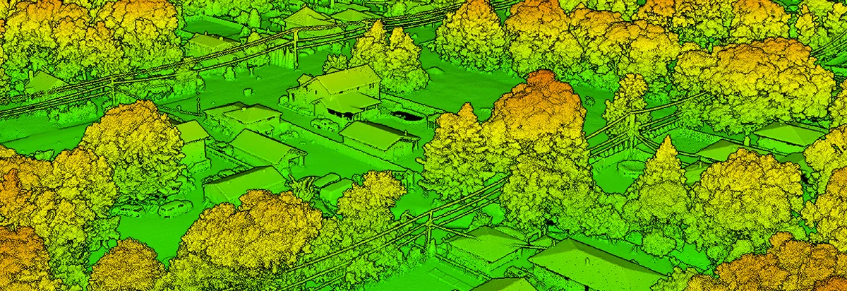 Elevation-colorized LiDAR point cloud showing terrain relief