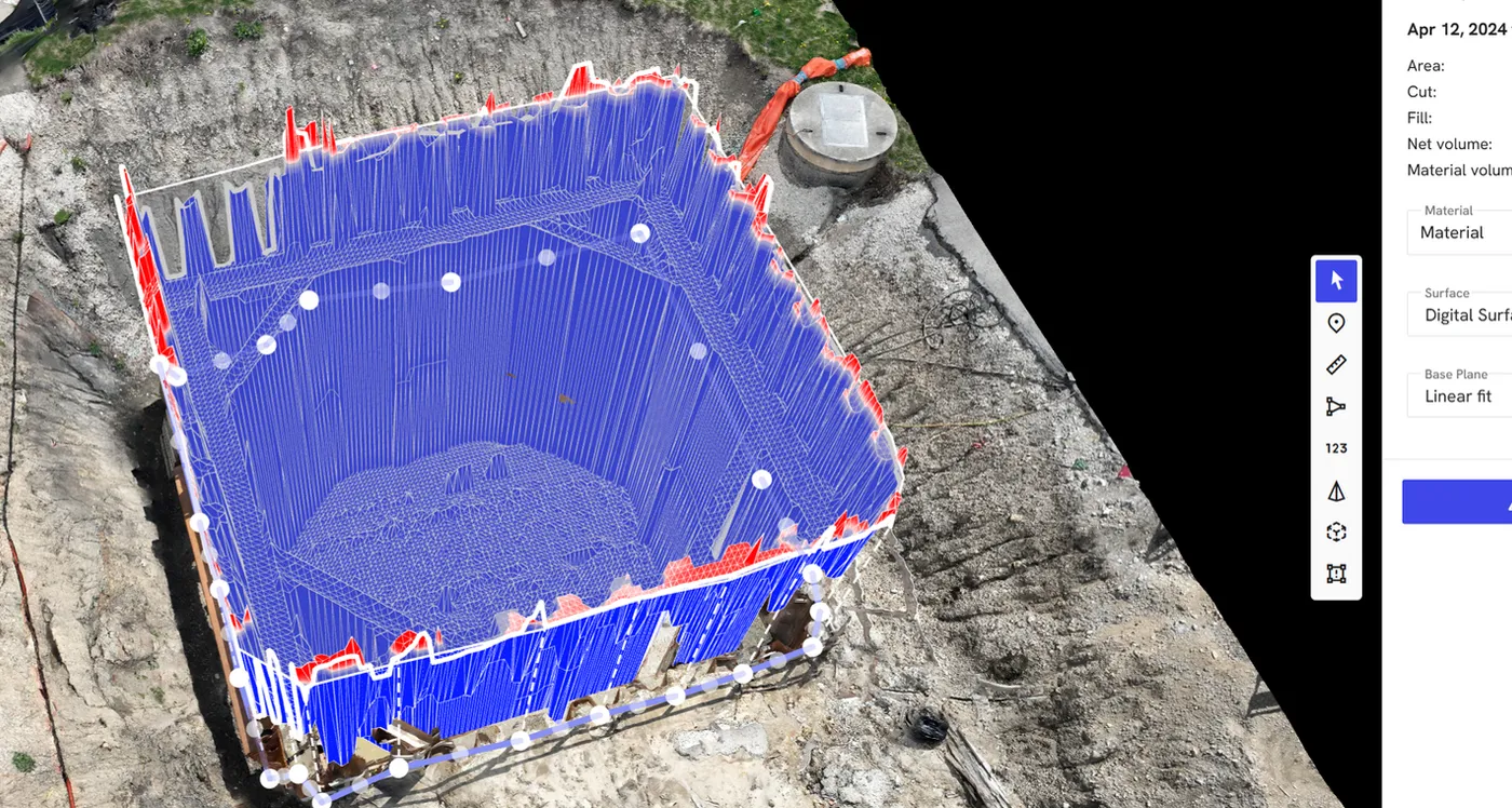 Colorized cut and fill volume map of a pump station excavation